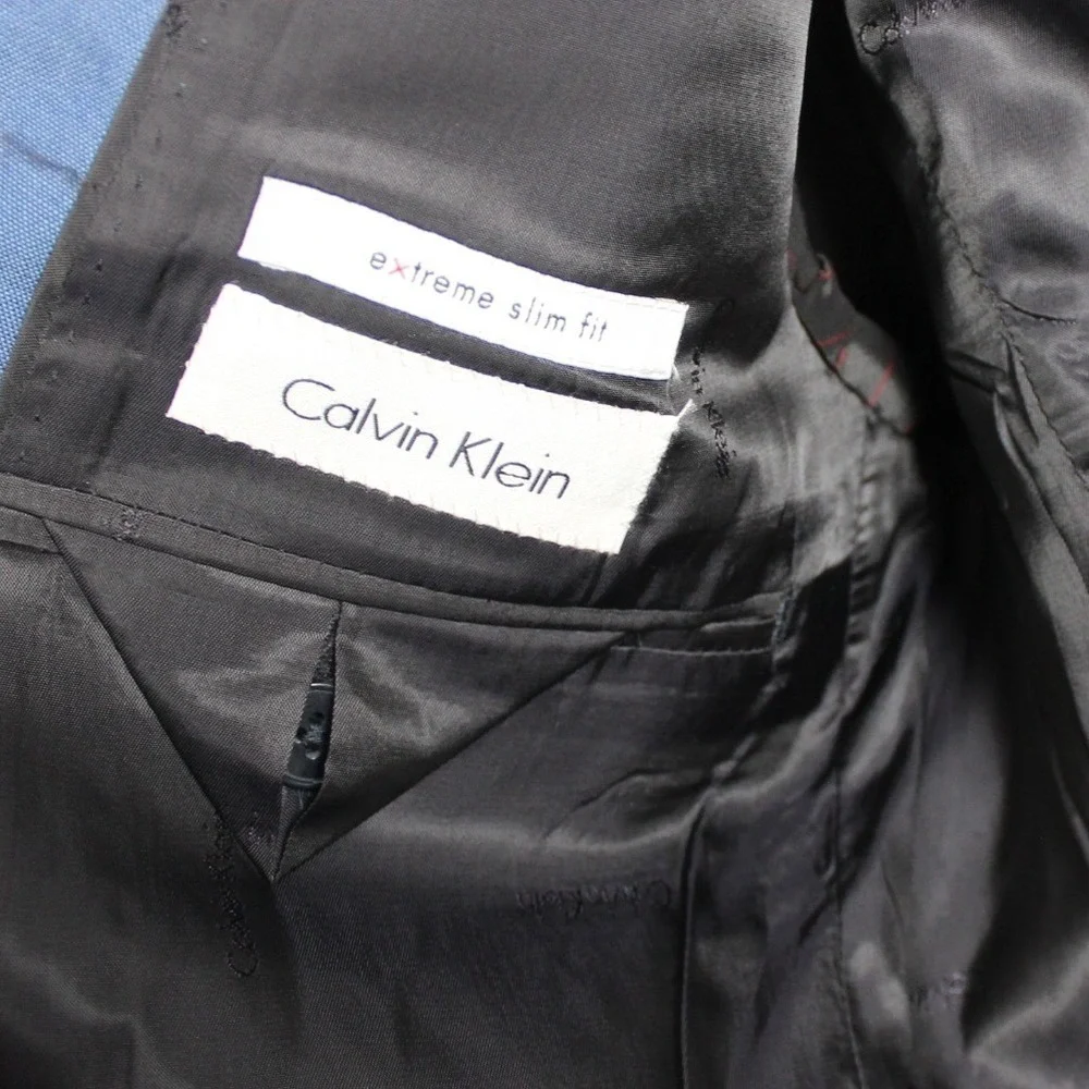 Calvin‎ Klein Mens Extreme Slim Fit Blue Wool Mohair Blend 2 Piece Suit 40L